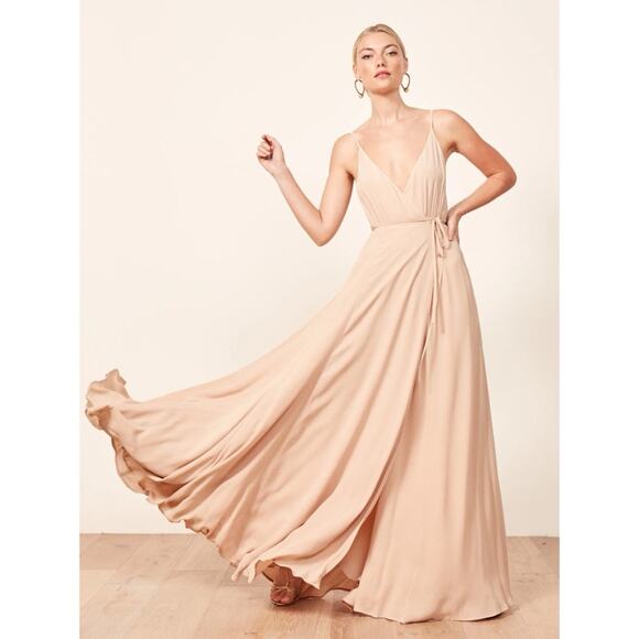 Reformation Callalily Backless V Neck Wrap Maxi Dress Gown Champagne Size 4 - Picture 1 of 7